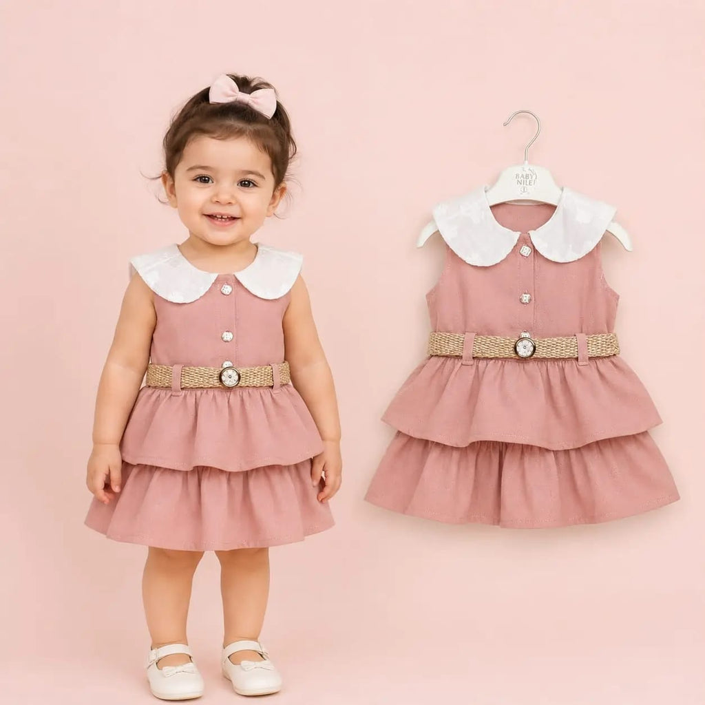 فستان بناتي أطفال بياقة بيضاء وحزام – صورة إضافية 2 – Nino Baby
