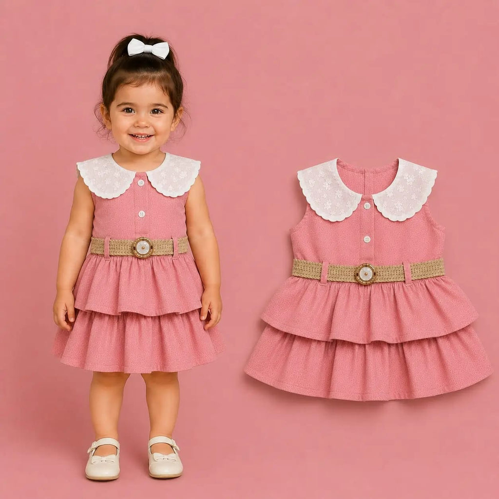 فستان بناتي أطفال بياقة بيضاء وحزام – صورة إضافية 4 – Nino Baby