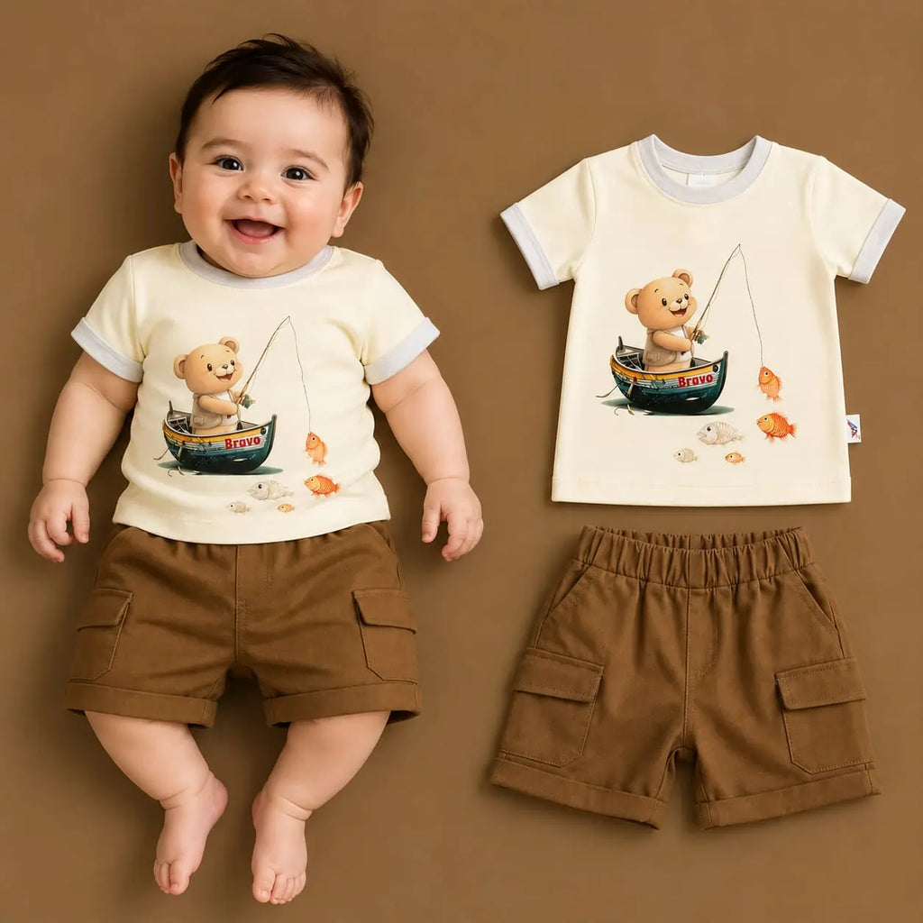 طقم بيبي صيفي قطعتين – تيشيرت قطن وشورت كارجو – صورة إضافية 2 – Nino Baby