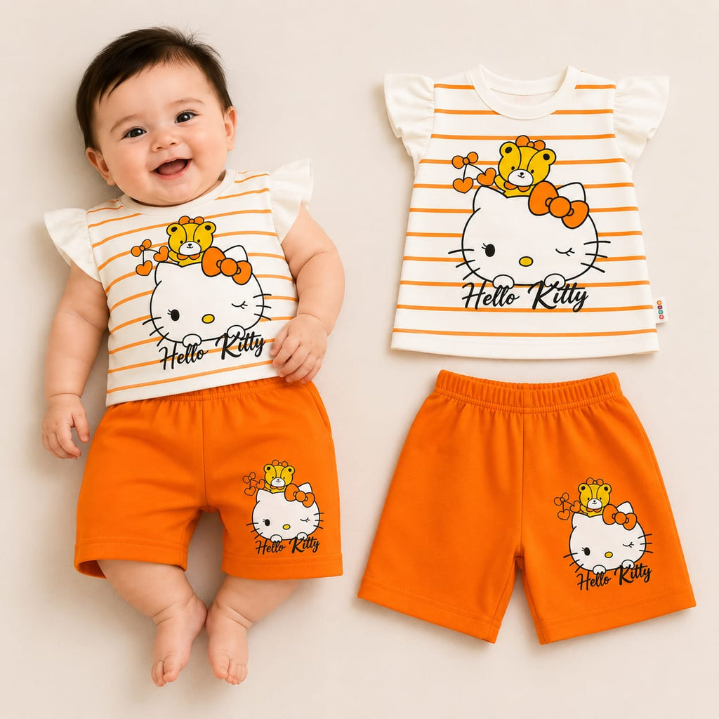 طقم بيبي بناتي برسمة قطة قطعتين – قطن ناعم – صورة إضافية 4 – Nino Baby