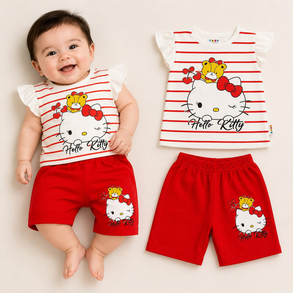 طقم بيبي بناتي برسمة قطة قطعتين – قطن ناعم – صورة إضافية 1 – Nino Baby