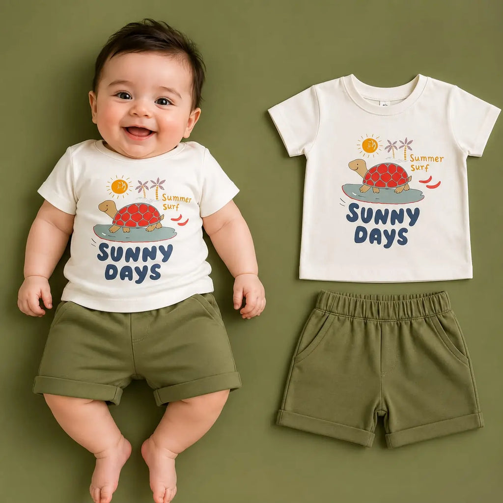 طقم خروج بيبي قطعتين – تيشيرت قطن بطبعة وشورت – صورة إضافية 1 – Nino Baby
