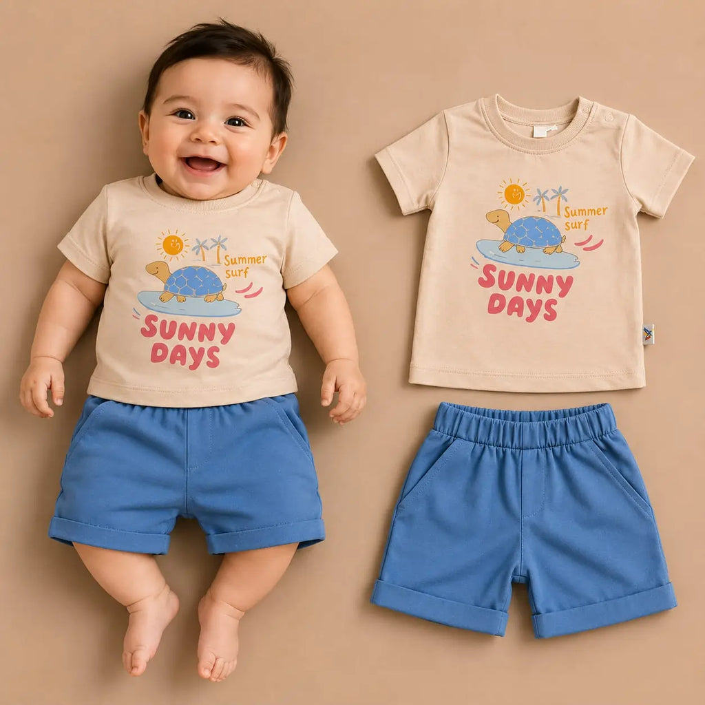 طقم خروج بيبي تيشيرت وشورت - Nino Baby