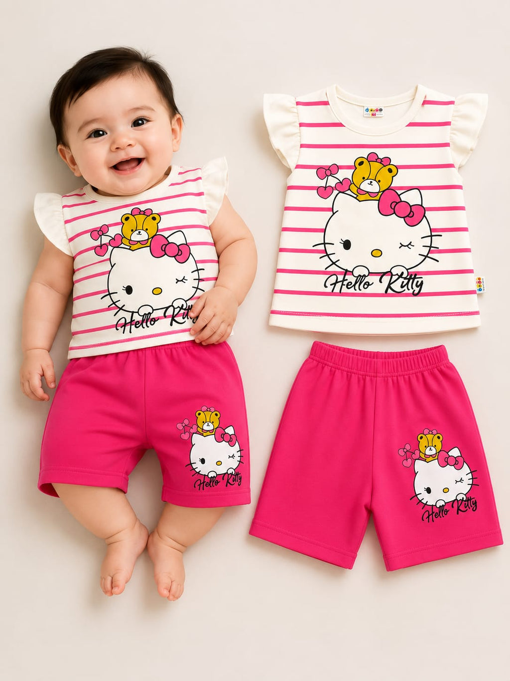 طقم بيبي بناتي برسمة قطة قطعتين – قطن ناعم – صورة إضافية 3 – Nino Baby