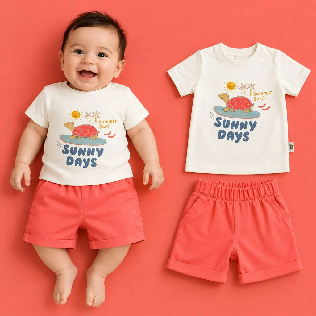 طقم خروج بيبي قطعتين – تيشيرت قطن بطبعة وشورت – صورة إضافية 2 – Nino Baby