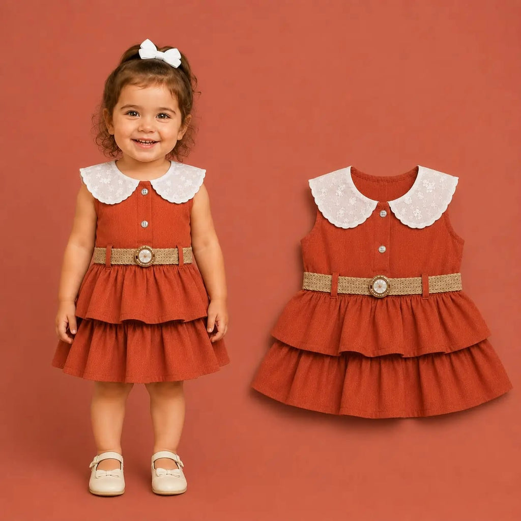 فستان بناتي أطفال بياقة بيضاء وحزام – صورة إضافية 3 – Nino Baby