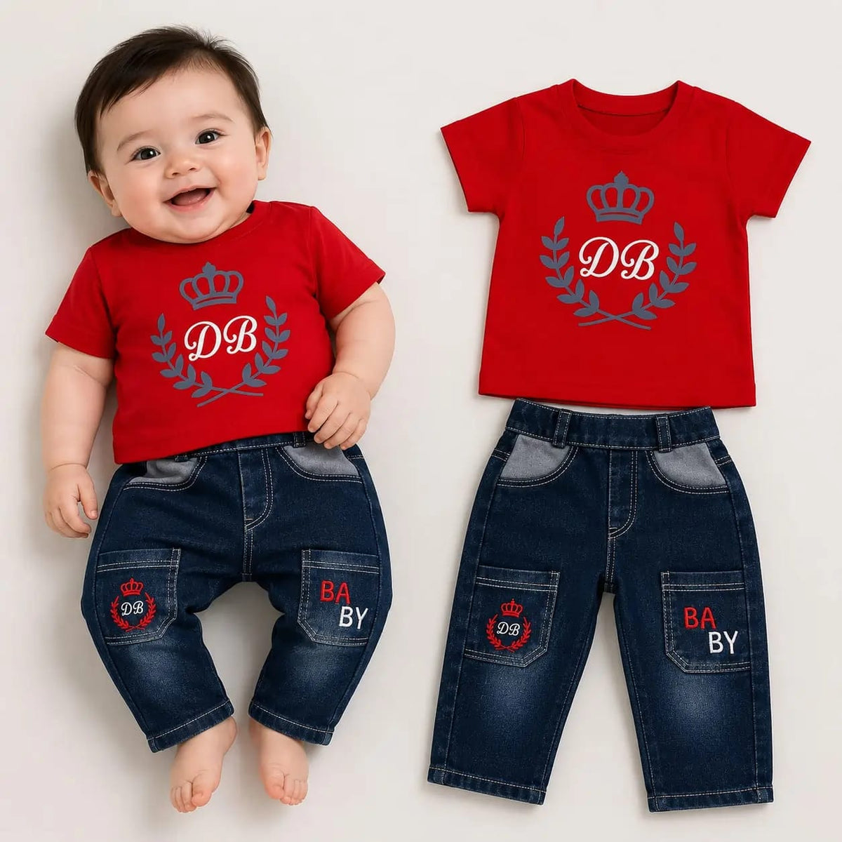 طقم بيبي ولادي – تيشيرت قطن وبنطلون جينز – صورة إضافية 1 – Nino Baby