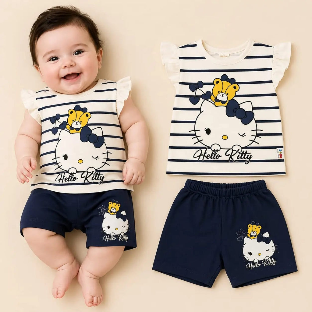 طقم بيبي بناتي برسمة قطة قطعتين – قطن ناعم – صورة إضافية 6 – Nino Baby