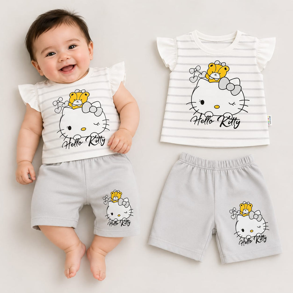 طقم بيبي بناتي برسمة قطة قطعتين – قطن ناعم – صورة إضافية 5 – Nino Baby