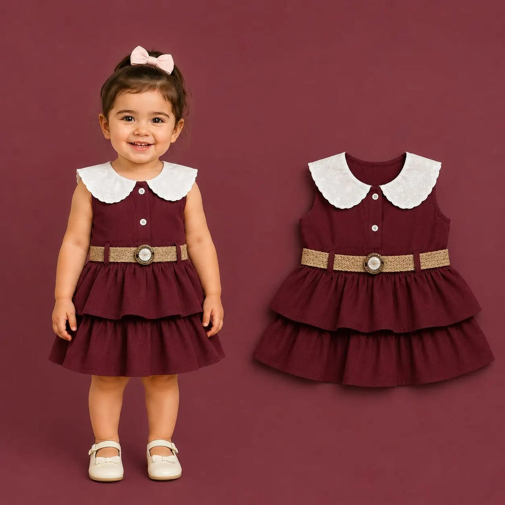 فستان بناتي أطفال بياقة بيضاء وحزام – صورة إضافية 1 – Nino Baby